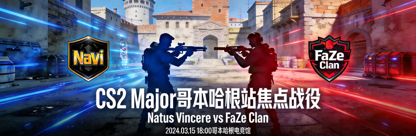 CS2 Major哥本哈根站焦点战役海报，Natus Vincere对阵FaZe Clan